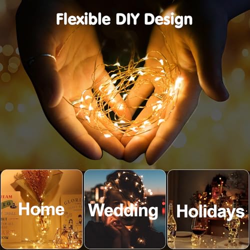 KOBWA Flaschenlichter mit Korken, USB Wiederaufladbares Weinflaschenlicht, 20 LED Lichterkette 2m Kupferdraht, Warmweiß, 3er-Pack, Innen und Außen, für Weihnachtsdekorationen