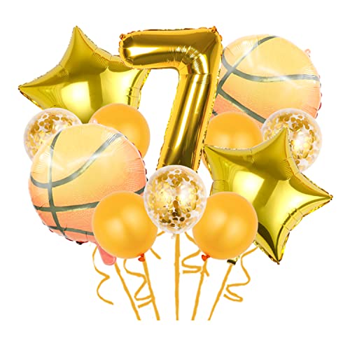 12 Pcs Basketball Theme Balloons, Basketball Theme Decorations Gold Confetti Balloon Foil Star Balloon For Basketball Sports Theme 7Th Birthday Party Supplies Gold Number 7 Balloon Decoration #TOP7