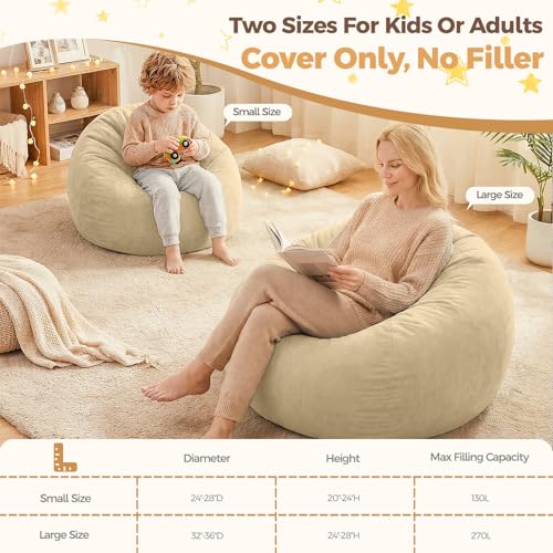 Image of Stuffed Animal Storage Bean Bag Chair Cover for Adults (No Filler), Soft Comfy Velvet Beanbag Chair Cover Machine Washable, Adults Bean Bag Chair with Handle for Living Room Bedroom, Camel