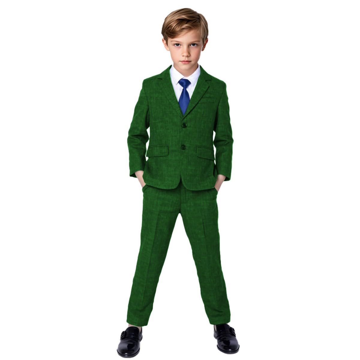 Jungen-Smokinganzug aus Leinen, 2-teilig, Jacke, Hose, formelles Anzug-Set, zweireihiger Anzug für Jungen, Hochzeit