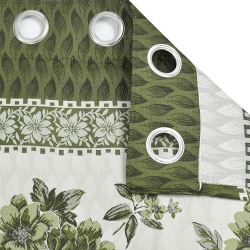 Image of Homefab India Jacquard Jute Curtains Room Darkening - Long Door 9 feet, Pack of 1 Curtain, Green Floral