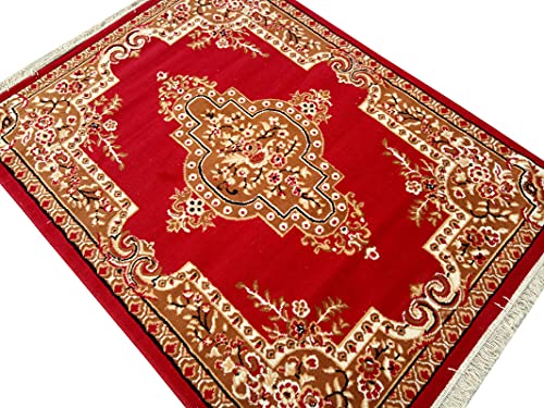 Image of Acrylic Rectangular Carpet for Hall | Mat for Living Room | 6x8 Feet Red | Anti-Skid Carpets | Carpet for Bedroom Floor | Galicha for Hall | Home & Decor (180x230 CM -Red Color)