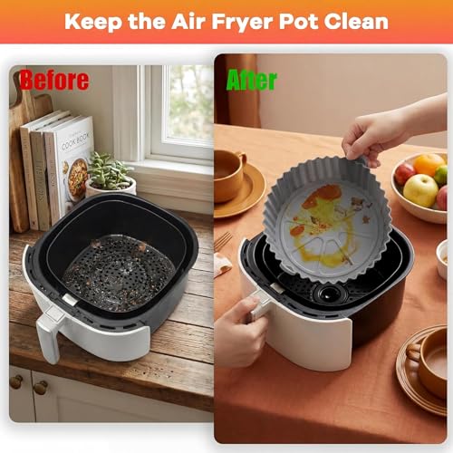 Image of Kmils Reusable Air Fryer Tray, Non-Stick Baking Tray, Silicon Air Fryer Liner, Basket for Air Fryer (Multicolour) (2pc Silicon 6.5 inch)