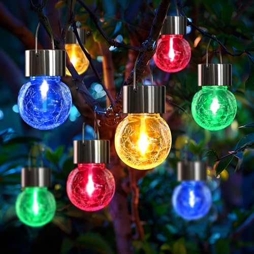 GIGALUMI Hanging Solar Lights Outdoor Garden, New Upgraded Moving Led Beads,8 Pack Waterproof Hanging Globe Solar Lights for Garden Yard Patio Decoration (Multiple Colors)