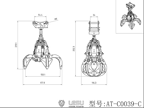 Miniatura 3 de LESU - Pieza de metal para agarre de madera pulpwood con tubo de aceite cilíndrico para modelo de excavadora hidráulica ET35 114 RC