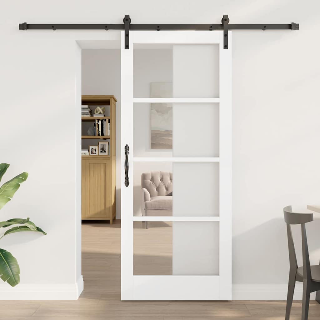 Porta scorrevole in legno e vetro, con binario, bianco, 83 x 202