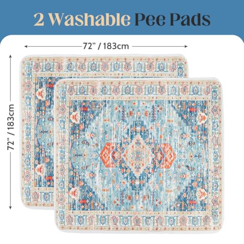 Image of Washable Pee Pads for Dogs, 2 Pack Reusable Puppy Training Pads 72 inchx72 inch Super Absorbent Waterproof Dog Training Pads, Non-Slip Potty Pads, Whelping Pads Litter Mat Blue /Mix