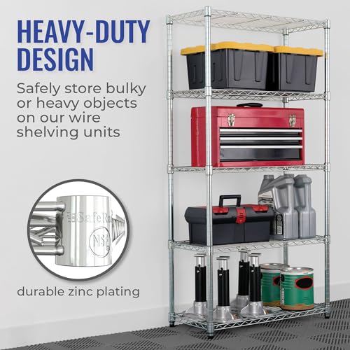 SafeRacks NSF Certified Storage Shelves, Heavy Duty Steel Wire Shelving Unit with Adjustable Feet, Used as Pantry Shelf, Garage or Bakers Rack Kitchen Shelving - (14"x30"x60" 5-Tier) - Thumbnail 5