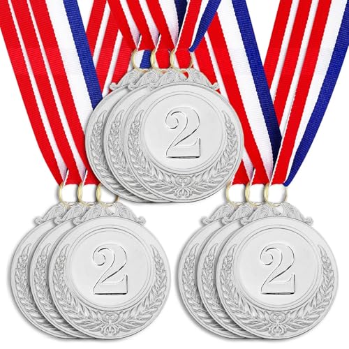 Santme 9 Pièces Médaille de Récompense, Médaille d'argent avec Rubans de Cou pour Le Sport, Les Compétitions, Les Fêtes, Les événements d'enfants Olympique Sport...