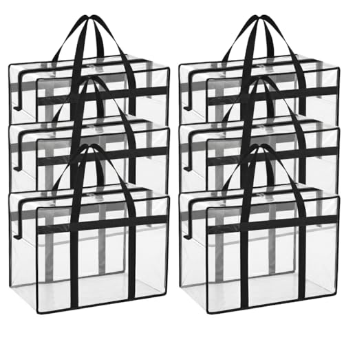 Image of Storite 6 Pack 70 L Moisture Proof Transparent Underbed Storage Bag /Clothing Storage Organiser /Toy Storage /Blankets Storage Bag with Zipper and Strong Handle (Transparent,54x33x40 cm)