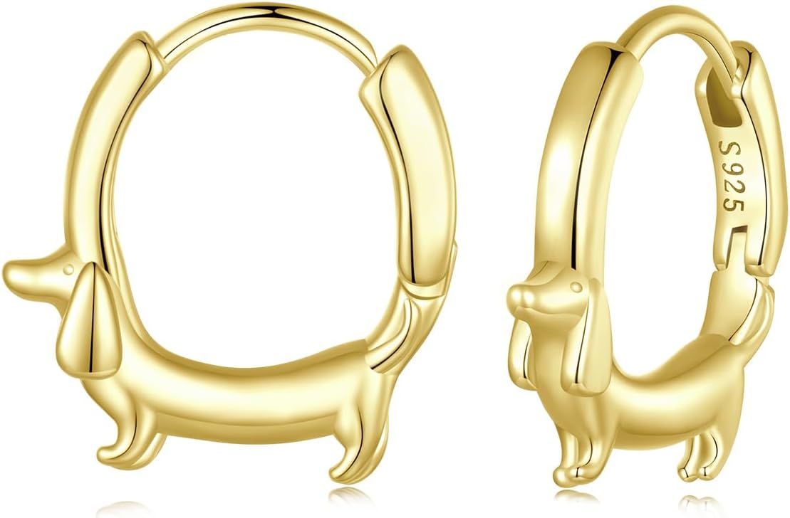 925 Sterling Silver Panda, Dolphin, Cat & Dachshund Hoop Earrings - Cute Animal Huggie Earrings for Women - Hypoallergenic, Dainty & Lightweight - Gift for Pet Loves