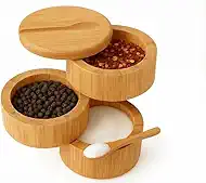 3-Layer Bamboo Salt Container with Magnetic Lid and Spoon, Large Capacity 10.5 Oz (Approx 287.7g) - Ideal for Celtic Sea Salt, Redmond Real & Pepper Storage