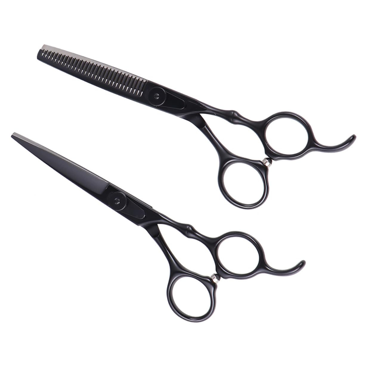 Set Forbici Parrucchiere Professionali 2 Pezzi in Acciaio Inox | Nero, Impugnatura Easy Grip e Pettine Incluso, per Uso Domestico e Salone, Resistente alla Ruggine