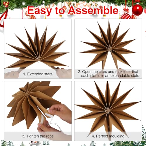 Image of 12 Inches 5 PCS Brown Paper Star Lanterns Hanging Khaki Stars Christmas Party Decorations Hanging Beige Lampshade Christmas Wedding Birthday Christmas Home Party Decorations (12 Pointed)