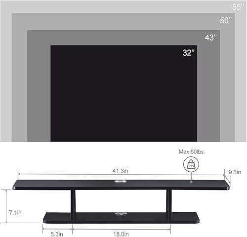 Miniatura 2 de GHC Soporte de TV flotante, centro de entretenimiento montado en la pared y estante de gabinete, consola de TV con almacenamiento, consola