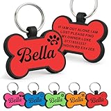 Red Bone Personalized Silicone Dog Name Tag - Custom Engraved, Silent, ID Tag for Pets