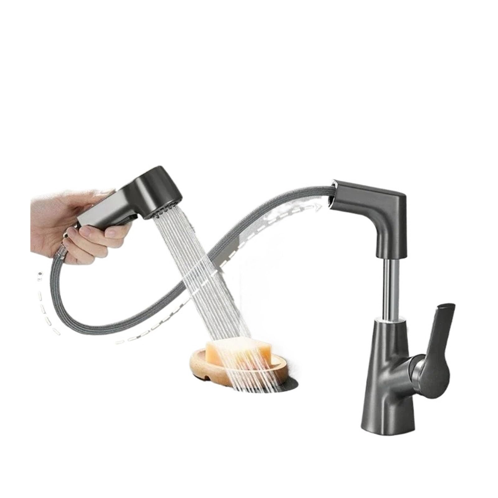 Grifo de lavabo con sensor en acero inoxidable y mezclador plata de 360°