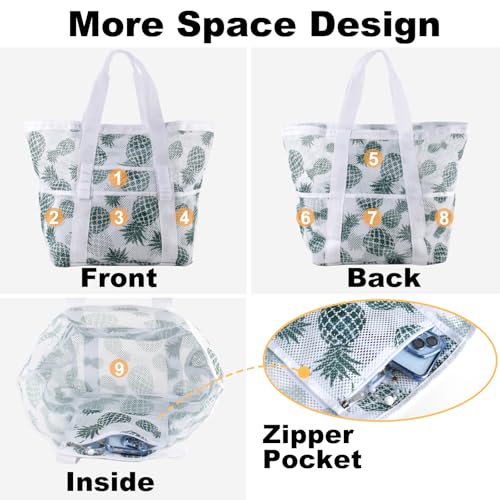 image for CaCTOUR Mesh Beach Bag,Large Beach Bags for Women with 8 Pockets,Packa