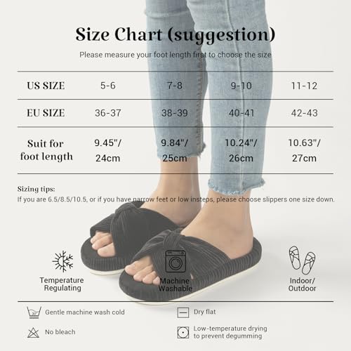 Image of Chantomoo Slippers for Women Memory Foam House Bedroom Corduroy Bow Crossbands Slipper Shoes Comfy Trendy Gift Slippers