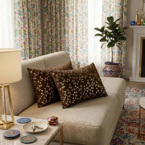Image of RD TREND Velvet Rectangular 12x18 Inches Cushion Covers Set of 2 | Throw Pillow Covers for Sofa, Bed & Living Room | Perfect for Home Decor Chocolate Brown