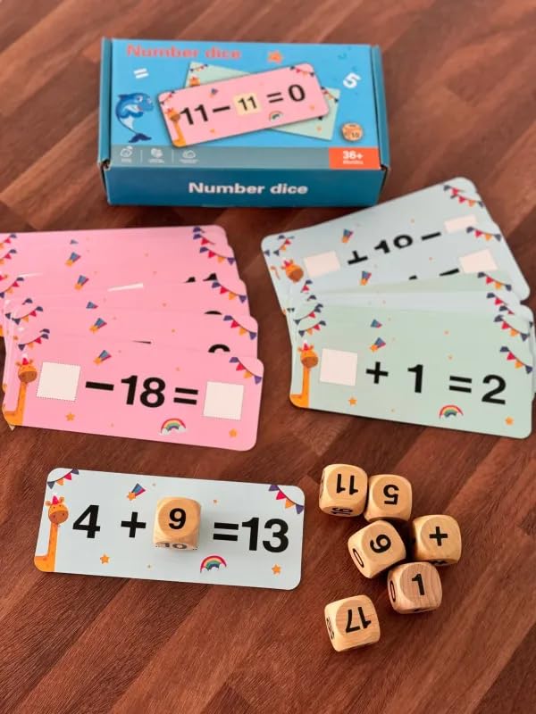 Raindrops Wooden Number Dice Game for Kids | Fun Math Toy with Dice & Activity Cards | Addition & Subtraction Maths Puzzle Game for Preschool Toddlers & Early Age Boys Girls (3+ Years) 4