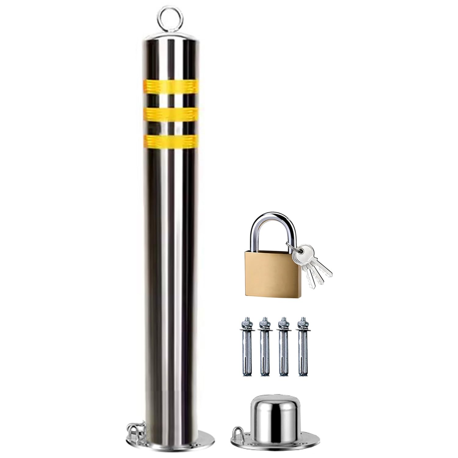 GHHVFEC Removable Driveway Security Post - Stainless Steel Parking BER Bollard with Padlock 650mm Height Ideal for Car Parking Space Protection and Traffic Control