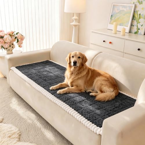 tianxinbaobei Thick Dog Sofa Cover Washable Non Slip Fuzzy Pet Couch Covers for Sofa Soft Plush Sofa Pad Protector for 2 Cushion Pet Friendly Settee Covers (Dark Grey 27.6 x 59/70x150cm)