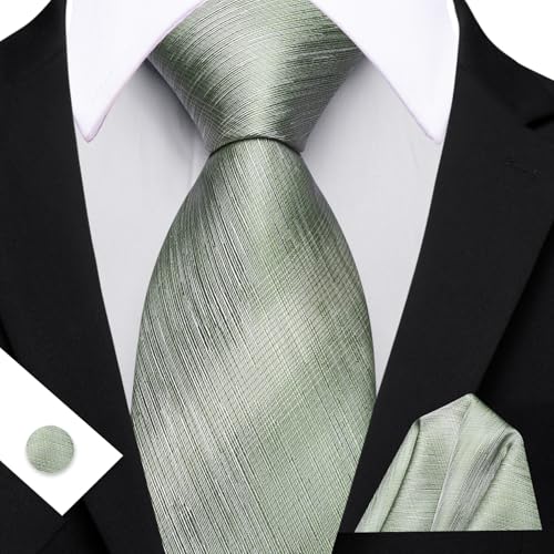 Image of Barry.Wang Striped Men Ties Set Silk Necktie Handkerchief Cufflinks