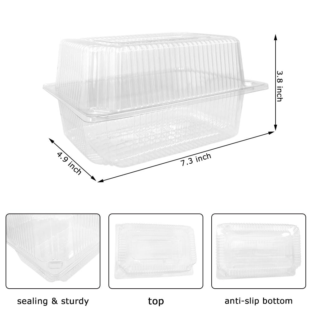 AHXHWKA 100 Pcs Plastic Hinged Food Containers with Lids, 7.3×4.9×3.8 Disposable Clamshell Take Out Loaf Containers, Clear Food Containers for Salad Hamburger Fruit Cake Cookie Sandwich