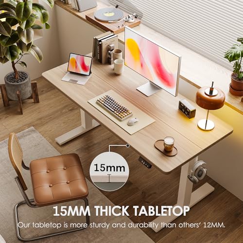 Image of TIQLAB 55 * 28 Inches Standing Desk, Adjustable Height Stand up Desk,Sit Stand Home Office Table with Splice Board, Light Walnut
