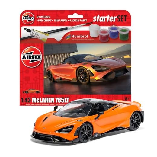 Airfix Juego de iniciación - A55006 McLaren 765LT - Kit de construcción de modelo de coche de plástico para adultos y niños de 8 años en adelante, el juego incluye calcomanías, pinturas acrílicas