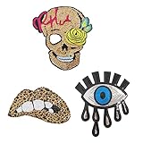 Embroidered Sequin Patches Large Patch Sexy Lips Sticker Eye Stickers Skull Cloth Sticke DIY Punk Motif Applique Sew Patchs On Hat Polo Backpack Clothing Jacket T-Shirt Short Sleeve (3pcs)