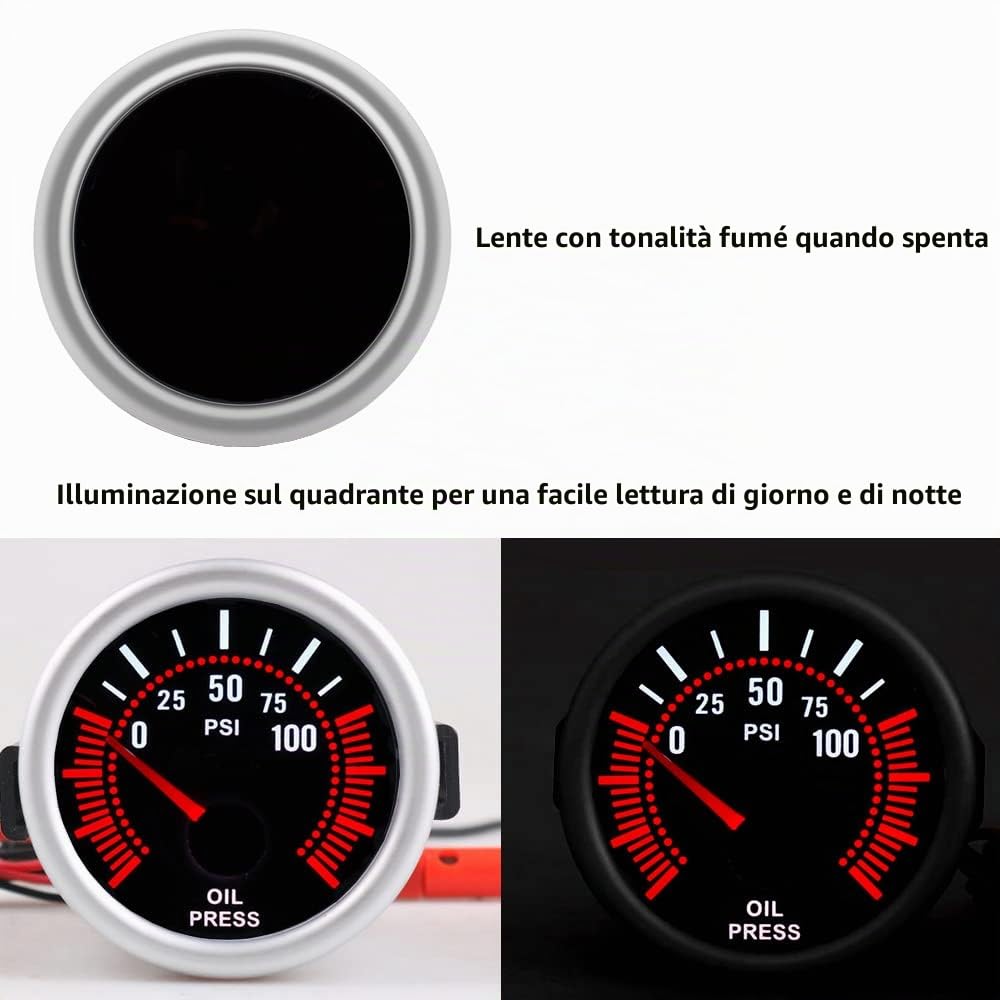 ETOPARS 52mm Motore Auto Kit Calibro Manometro dell'olio Frantoio Puntatore Indicatore Luminoso a LED Bianca Display Universale Fumo Tinta Len