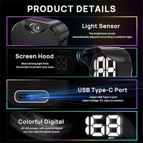 image for KUOWEIHUD GPS Digital Speedometer for Car MPH, USB Connect Plug and Pl
