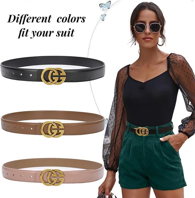 Image of Aurolran Women's Fashion Classic Metal Buckle Leather Belt with Jeans Dress