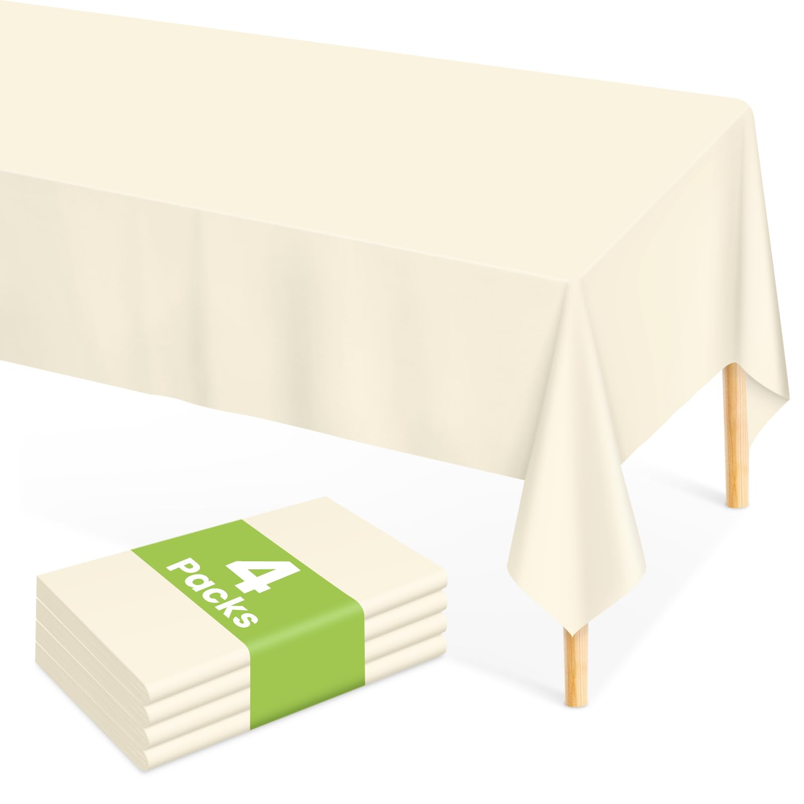 Mulbozy Cream Plastic Table Cloth Disposable 4 Pack, 54 × 108 Inch, Ivory