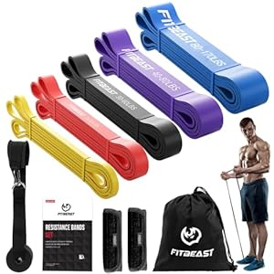 FitBeast Lot de bandes de résistance à 5 niveaux pour entraînement au poids du corps, dynamophilie, renforcement musculaire, entraînement de gym à domicile, étirements, bandes extensibles avec ancre