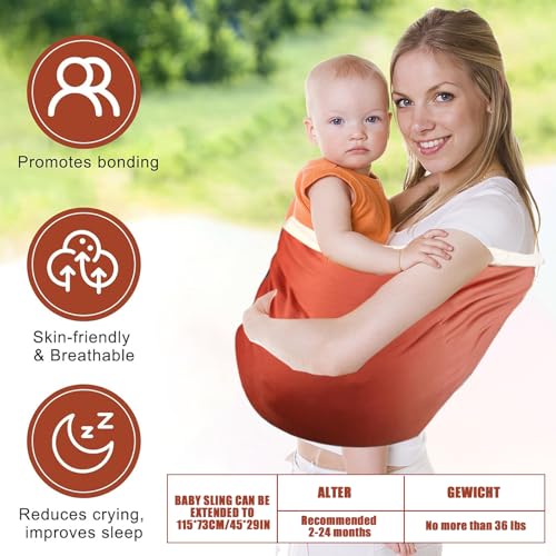 Funmo Tragetuch für Neugeborene, elastisch, für Kinder, ergonomisch, reine Baumwolle, Neugeborene, Geschenke für Babys und Kinder bis 16 kg