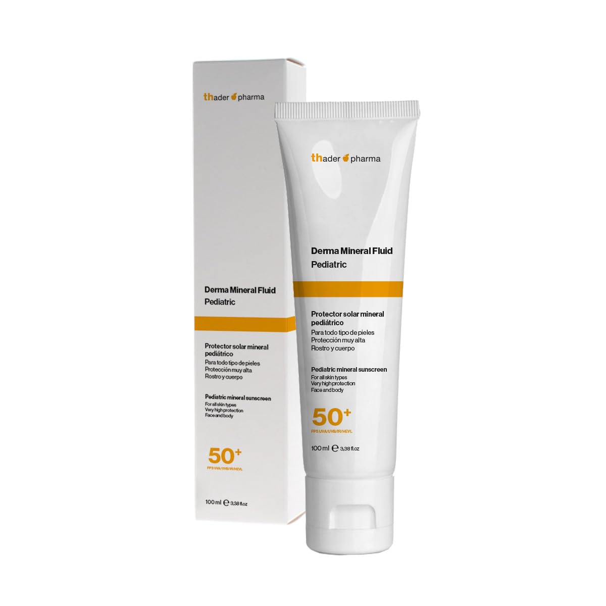 Thader Pharma Protector solar mineral corporal pediátrico Derma Mineral Fluid con protección 50+, 100 ml