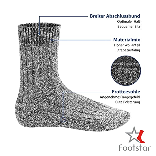 Footstar Heren winter wollen sokken (6 paar) Noorse sokken met badstof pluche zool - Afbeelding 5
