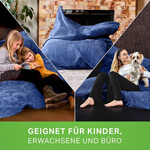 Green Bean XXL Sitzsack aus Cordstoff 370 Liter EPS-Perlen Füllung - Kuschelig Weich Robust & Waschbarem-Stoff Bodenkissen Liegekissen Sitzkissen - Dunkelblau Oxford Blau
