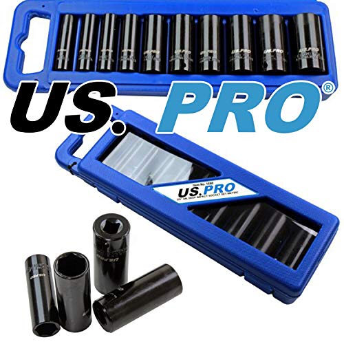 US PRO 10 Piece 3/8 Dr Deep Impact Metric Socket Set 10-24mm 1680