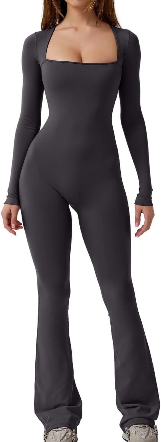 Jumpsuits for Women Square Neck Wide Leg Full Length Romper Playsuit