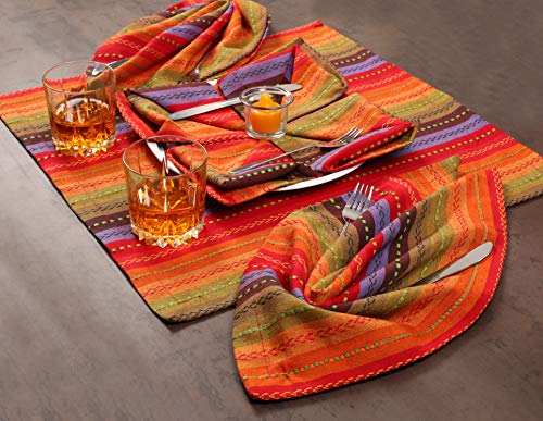 Ramanta Home 12-Pack Salsa Stripe 100% Cotton Dinner Napkin Oversized 20X20 With Mitered Corners & Generous Hem - Red Multi #TOP1
