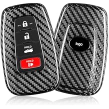 T-carbon Real Glass Fiber Key Fob Case Cover Compatible with Toyota Camry Avalon C-HR Prius Highlander Corolla 86 RAV4 2018-2024 Smart Key Protective Holder, Silver Black