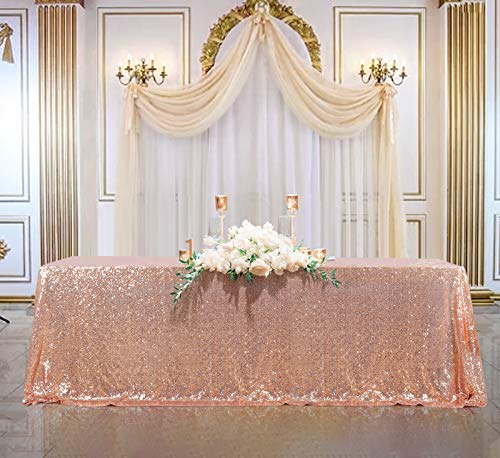 B-COOL Rose Gold Sequin Tablecloth 90x132inch Rectangle Sparkle Tablecloth Glitz Tablecloth Christmas Table Cloth Sequin Fabric Tablecloth