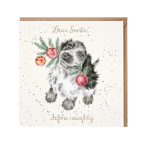 Wrendale Designs by Hannah Dale - Dear Santa… Define Naughty – Biglietto di Natale laminato oro – singolo