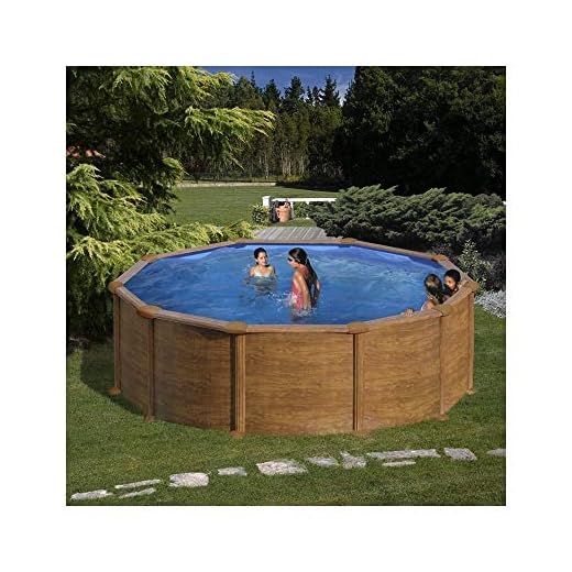 Gre Kitpr358Wo Mauritius - Piscina Elevada Redonda, Aspecto Madera, 350 X 132 Cm