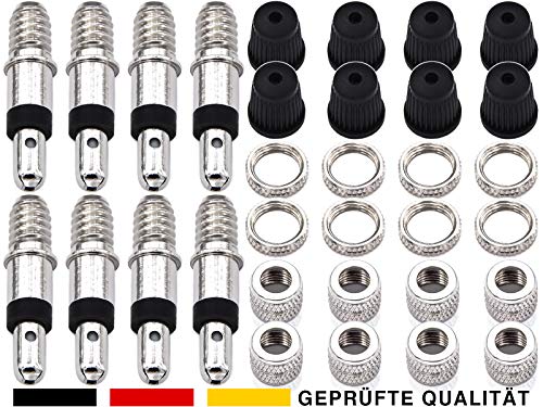 ANYKING 32-Teile Fahrrad-Ventile komplett-Set: 8X Fahrradventile (Dunlopventil/Blitzventil BV) + Ventil-Kappen + Muttern für Standard Normal-Ventil NV DV Puky Fahrradschlauch Reifen-Ventile