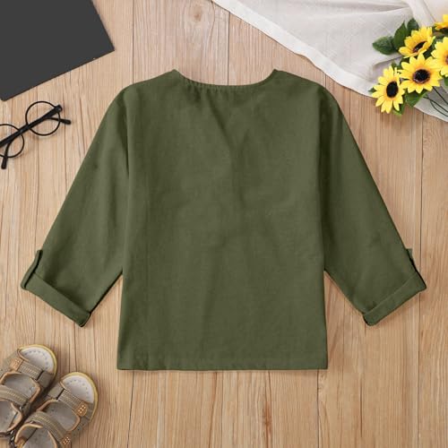 Kids Boys Girls Long Sleeve Shirts Solid Color V Neck Button Casual Tops Stylish Soft T Shirts for Youth Children2